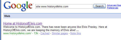 History of Elvis Indexed on Google.